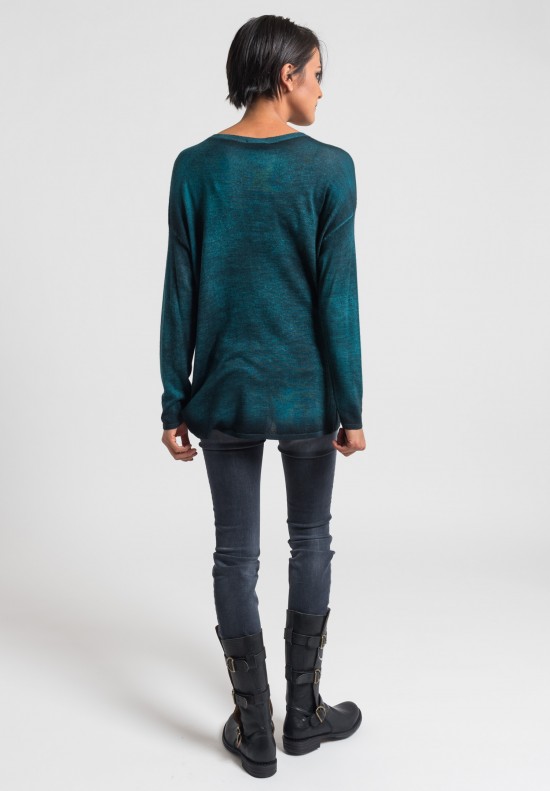 Avant Toi Cashmere/Silk Lightweight Sweater in Turquoise	