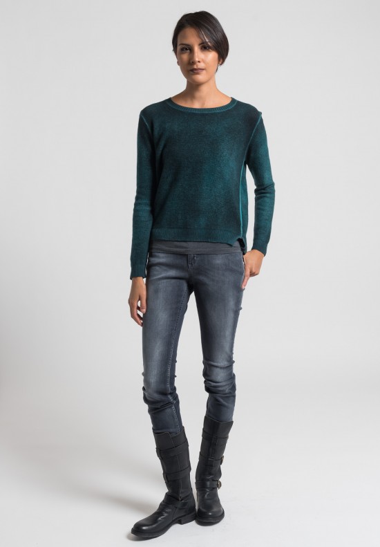 Avant Toi Cashmere Lightweight Waffle Knit Sweater in Turquoise	