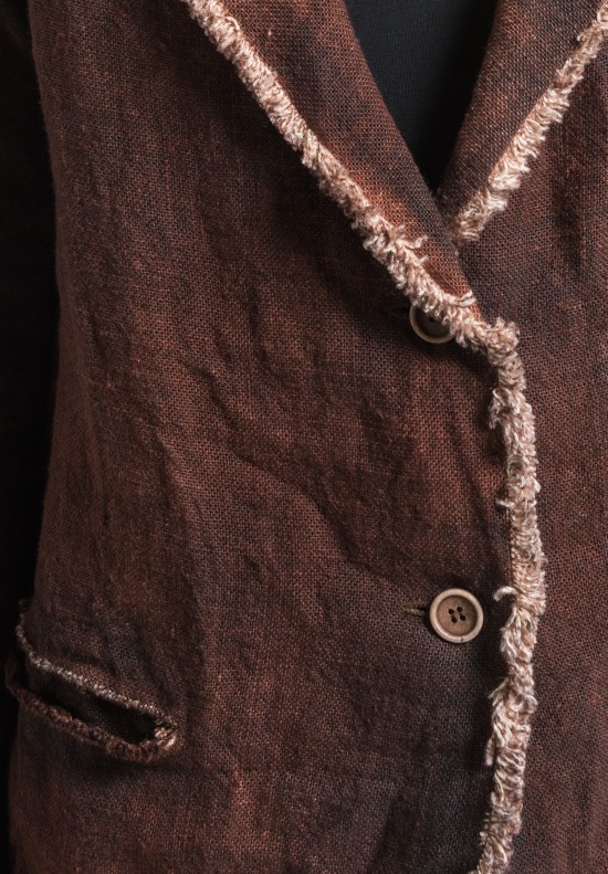 Avant Toi Linen Frayed Edges Jacket in Cocoa	