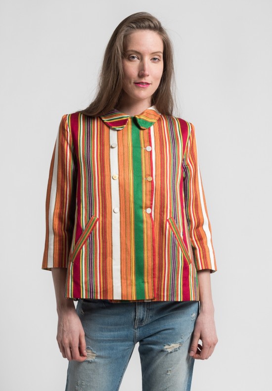 Péro Silk/Cotton Reversible Floral & Stripe Jacket in Orange/Cream	