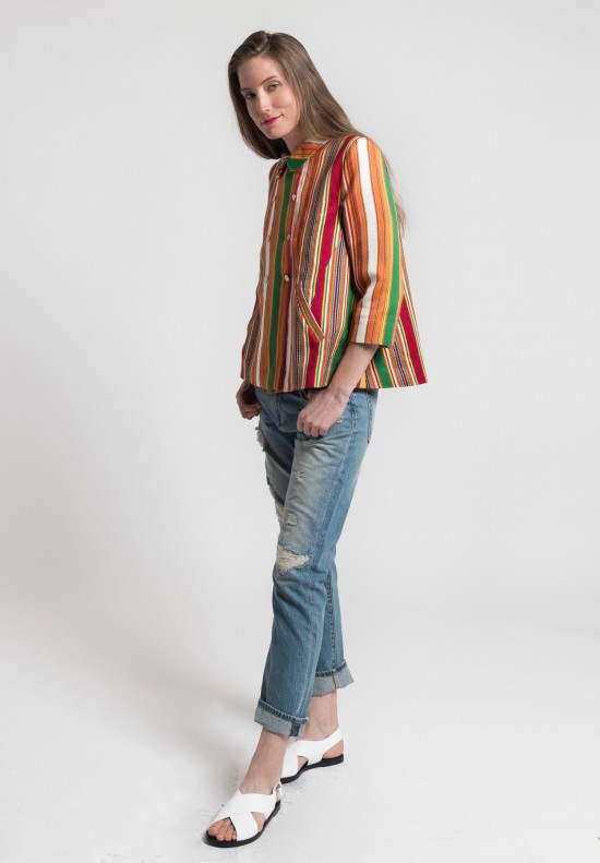 Péro Silk/Cotton Reversible Floral & Stripe Jacket in Orange/Cream	