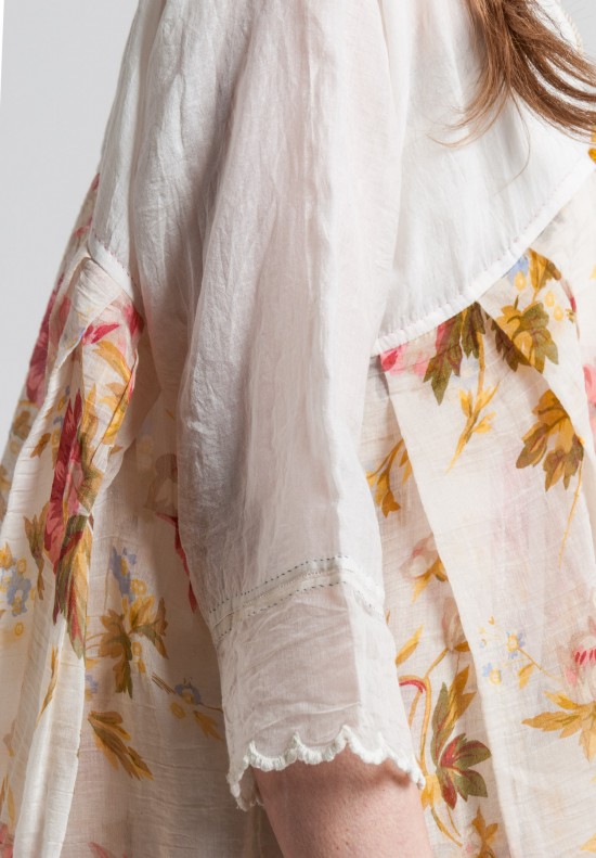 Péro Silk/Cotton Floral Sheer Top in Cream	