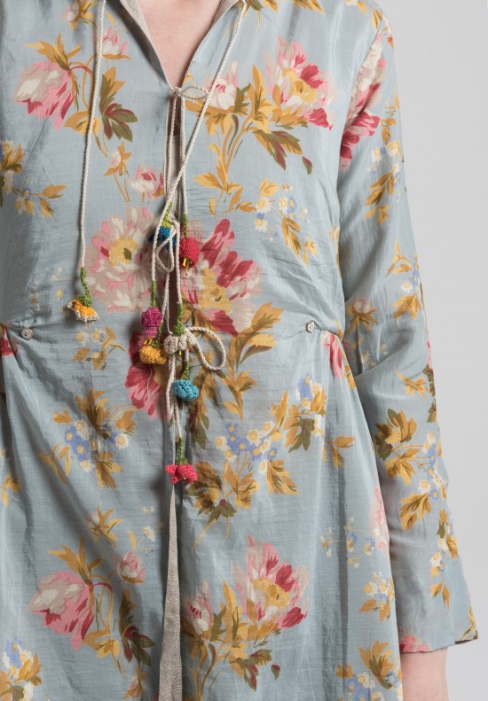 Péro Linen & Cotton Reversible Floral Jacket in Natural/Blue	