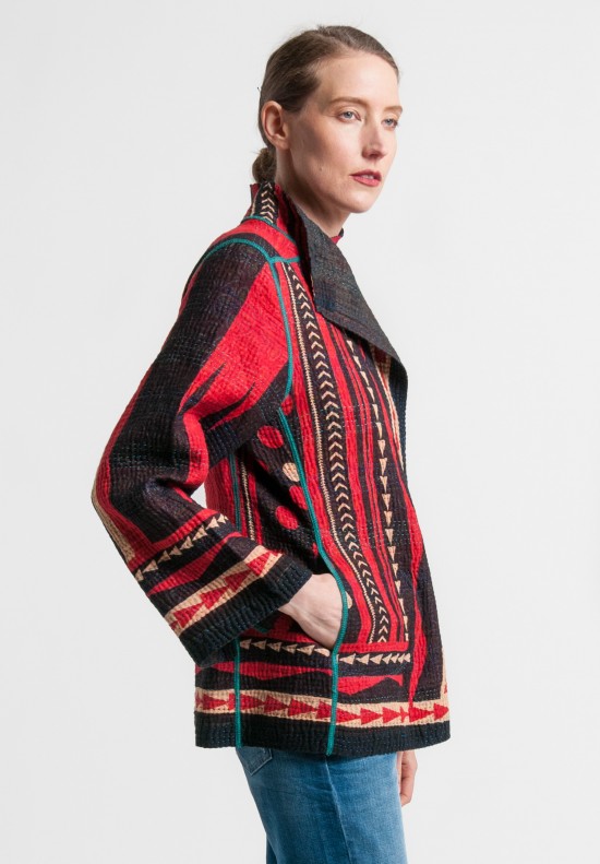 Mieko Mintz 4-Layer Ikat Dot Short Jacket in Red/Black	