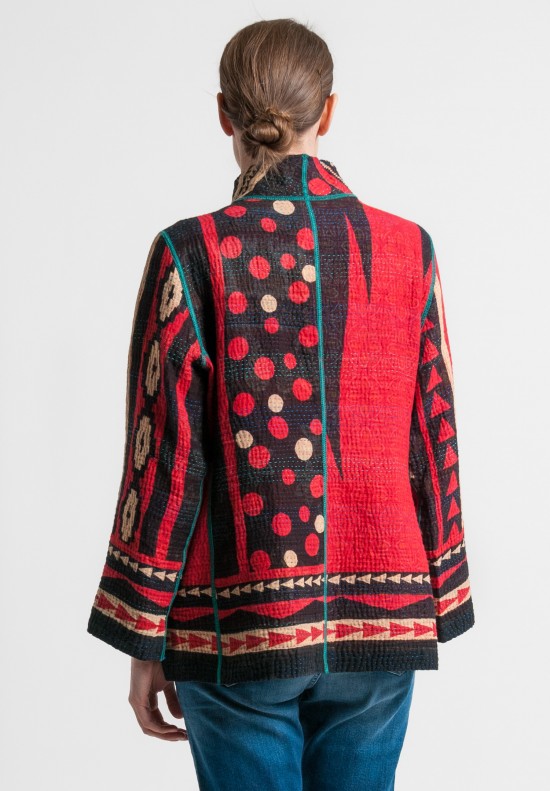 Mieko Mintz 4-Layer Ikat Dot Short Jacket in Red/Black	