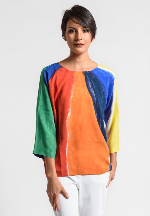 Daniela Gregis Special Print Silk Top in Multi-Color	