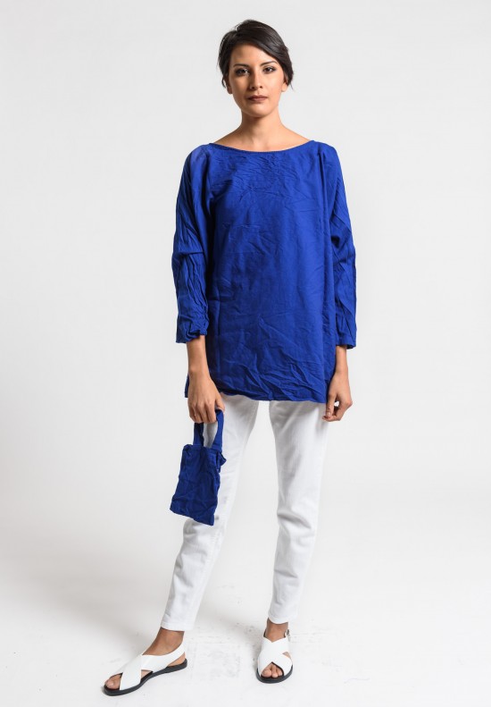 Daniela Gregis Cotton Long Sleeve Top in Ink Blue	