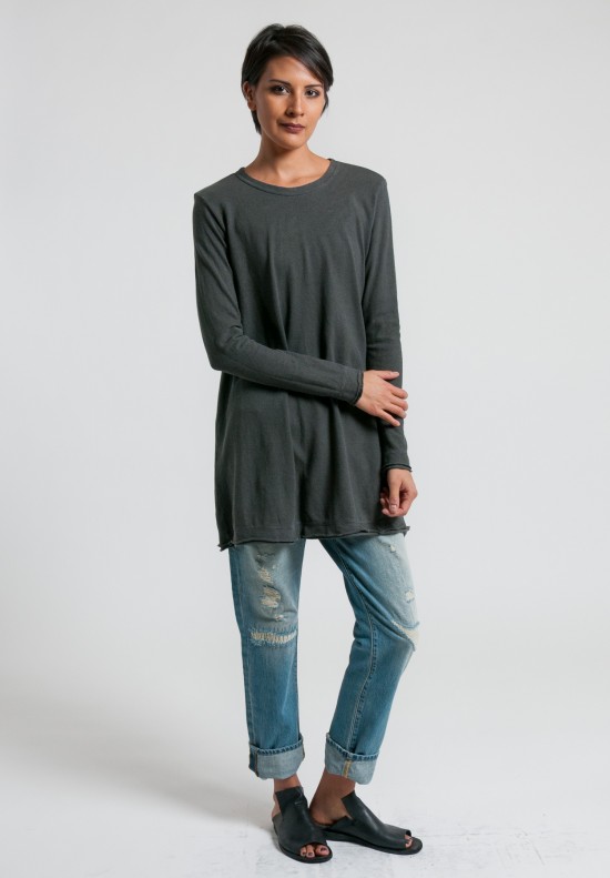 Wilt Long Sleeve Raw Trapeze Tunic Dress in Charcoal	