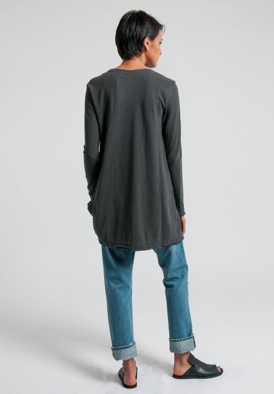 Wilt Long Sleeve Raw Trapeze Tunic Dress in Charcoal	
