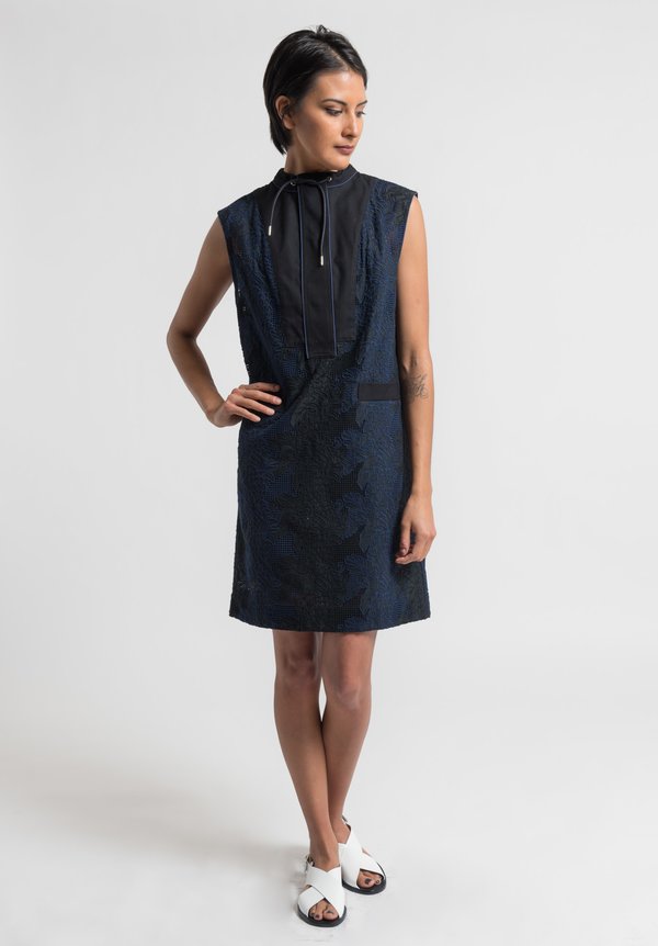 Sacai Pineapple Embroidery Dress in Navy/Black	