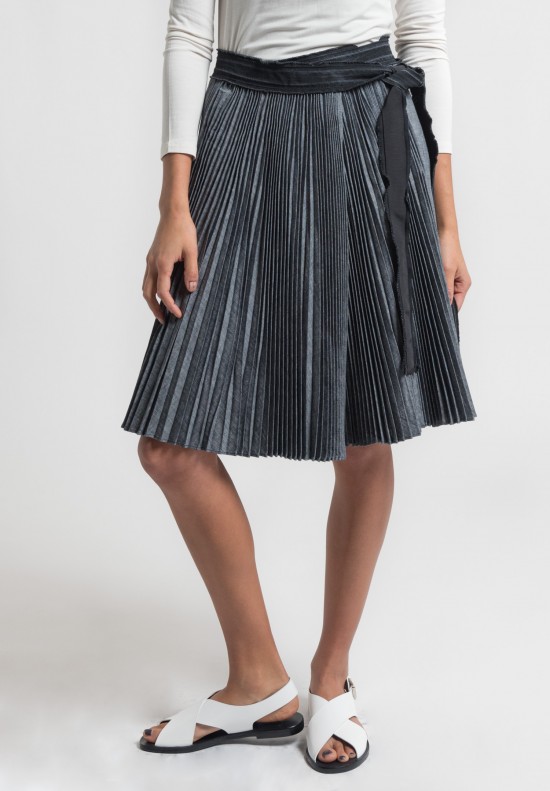 Sacai Pleated Dungaree Wrap Skirt in Grey	