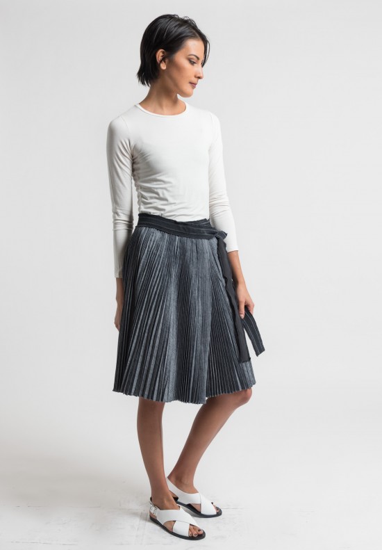 Sacai Pleated Dungaree Wrap Skirt in Grey	