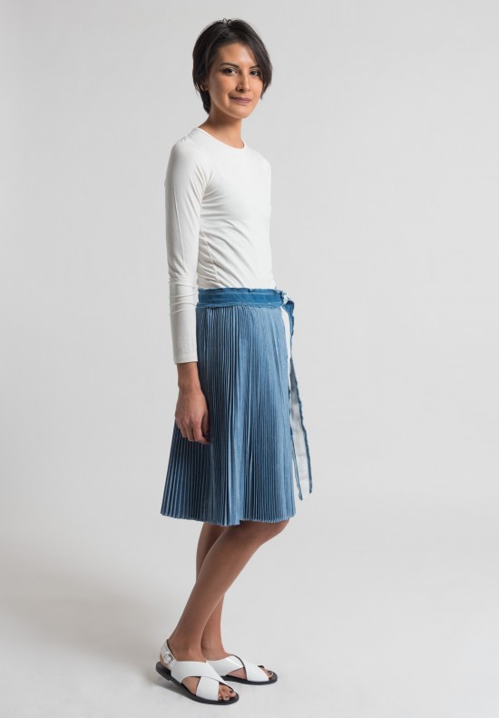 Sacai Pleated Dungaree Wrap Skirt in Blue	
