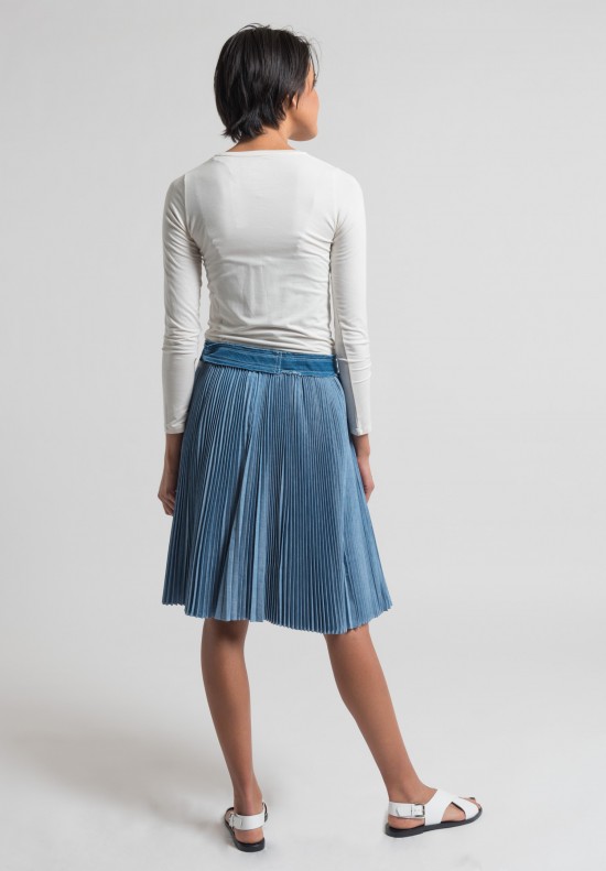 Sacai Pleated Dungaree Wrap Skirt in Blue	