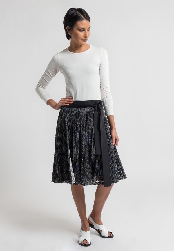 Sacai Pleated Crochet Lace Wrap Skirt in Grey	