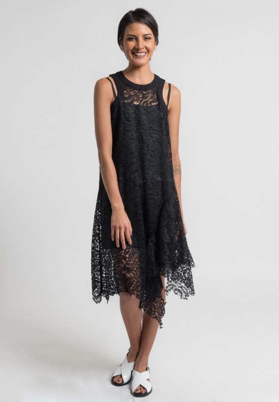 Sacai Floral Lace Dress in Black	
