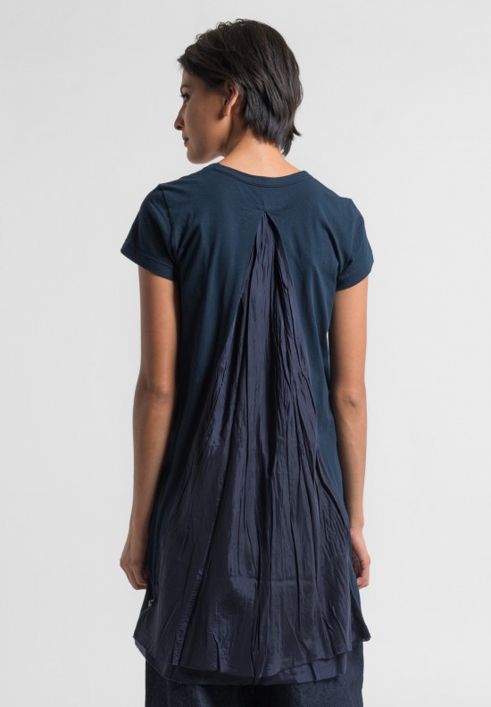 Sacai Over-Dyed Jersey Pleated Insert Tunic Dress in Navy	