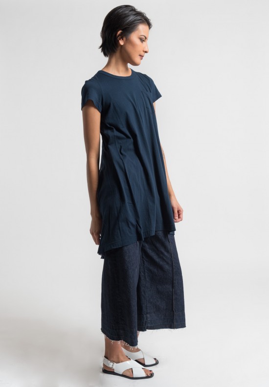 Sacai Over-Dyed Jersey Pleated Insert Tunic Dress in Navy	