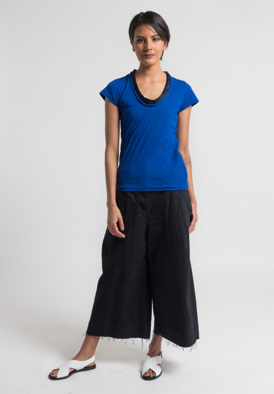 Sacai Over-Dyed Jersey Scoop Neck Tee in Blue	