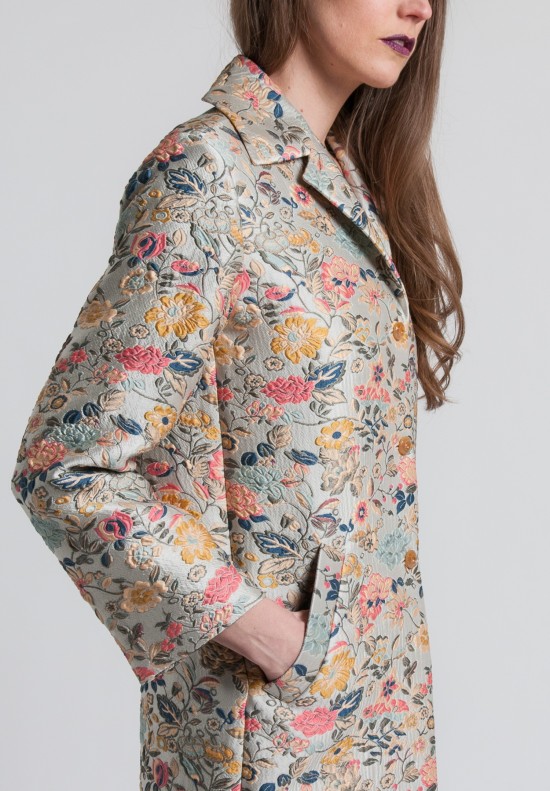 Etro Floral Jacquard Lightweight Coat in Pale Blue	