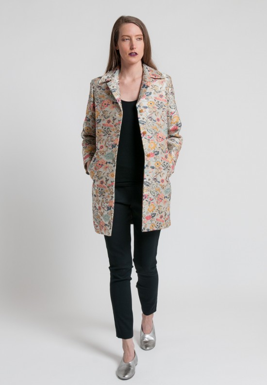 Etro Floral Jacquard Lightweight Coat in Pale Blue	
