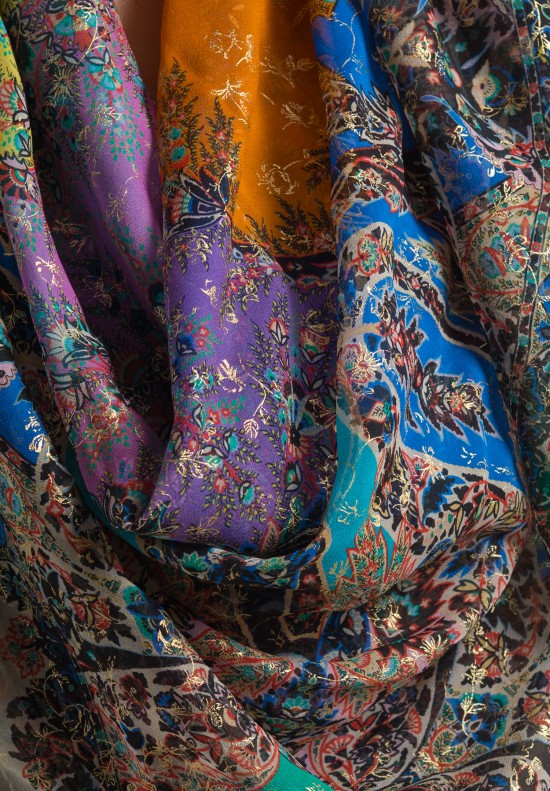 Etro Bombay Paisley and Floral Silk Scarf in Multi Color	