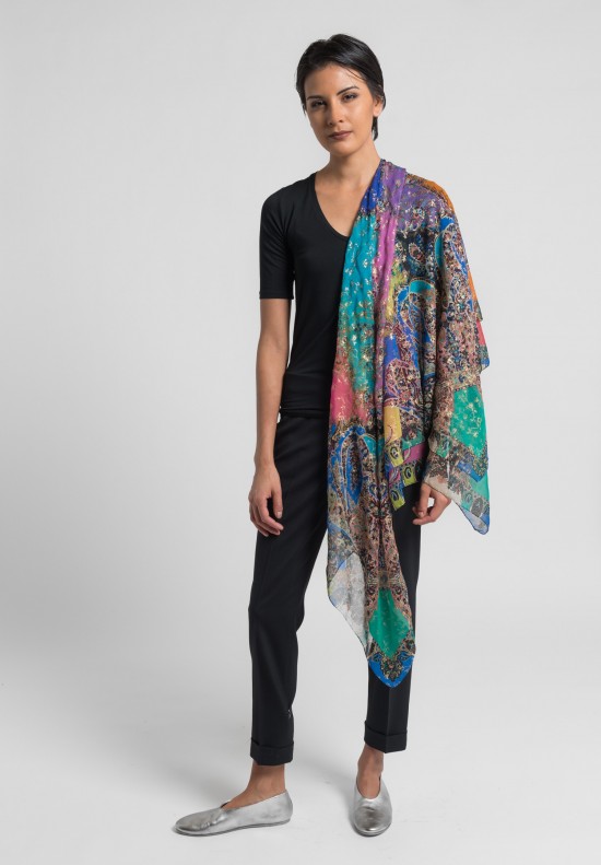 Etro Bombay Paisley and Floral Silk Scarf in Multi Color	