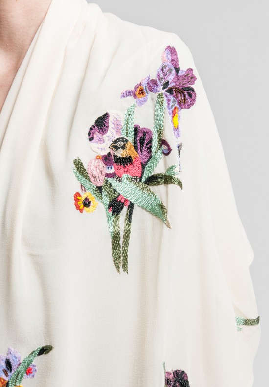 Etro Silk Embroidered & Beaded Scarf in Cream	