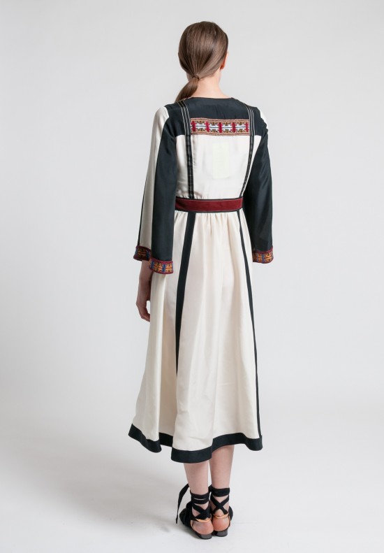 Etro Silk Embroidered & Beaded Long Dress in White/Black	