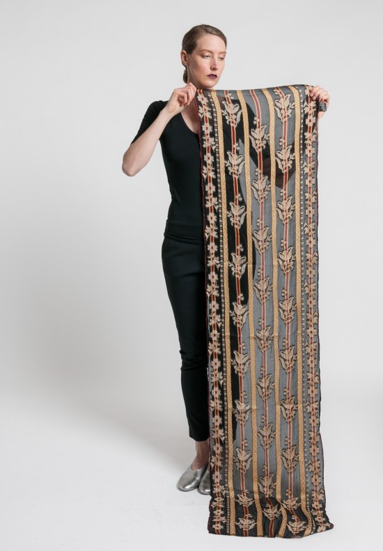 Etro Sheer Stripes and Floral Scarf in Black/Tan	
