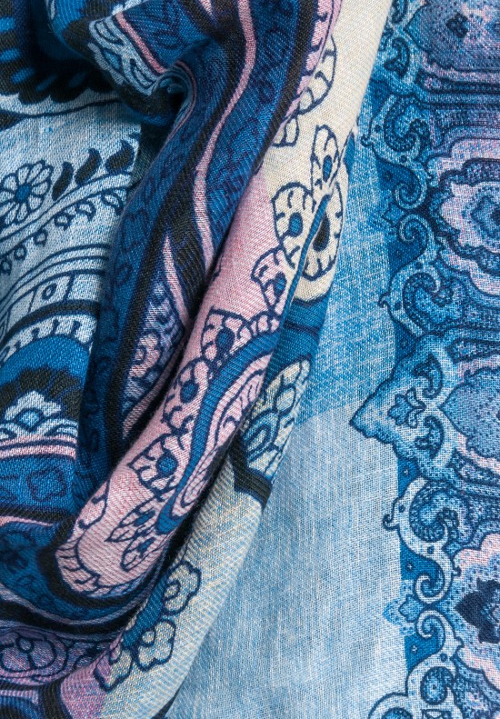 Etro Linen Large Paisley Scarf in Blue	