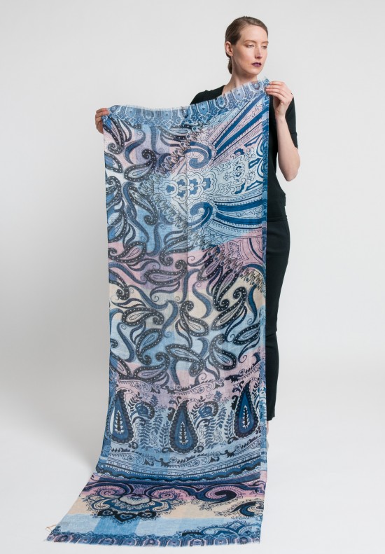 Etro Linen Large Paisley Scarf in Blue	