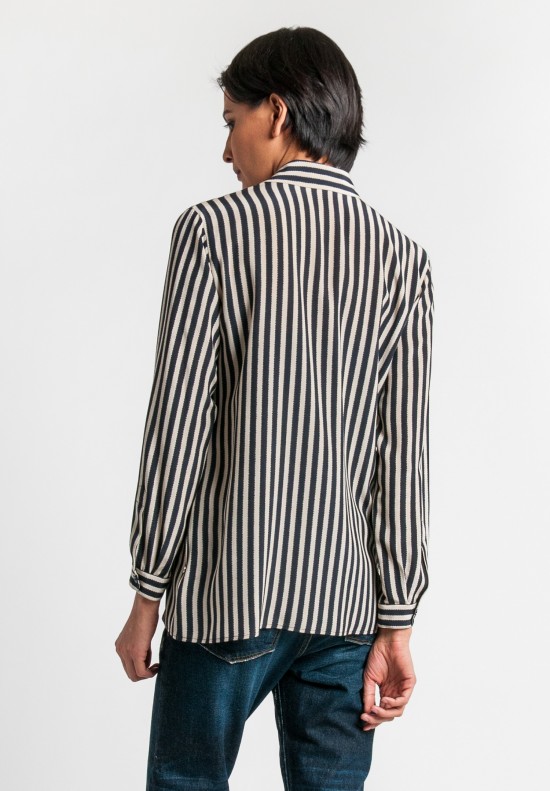 Etro Silk Stripe Blouse in Cream/Black