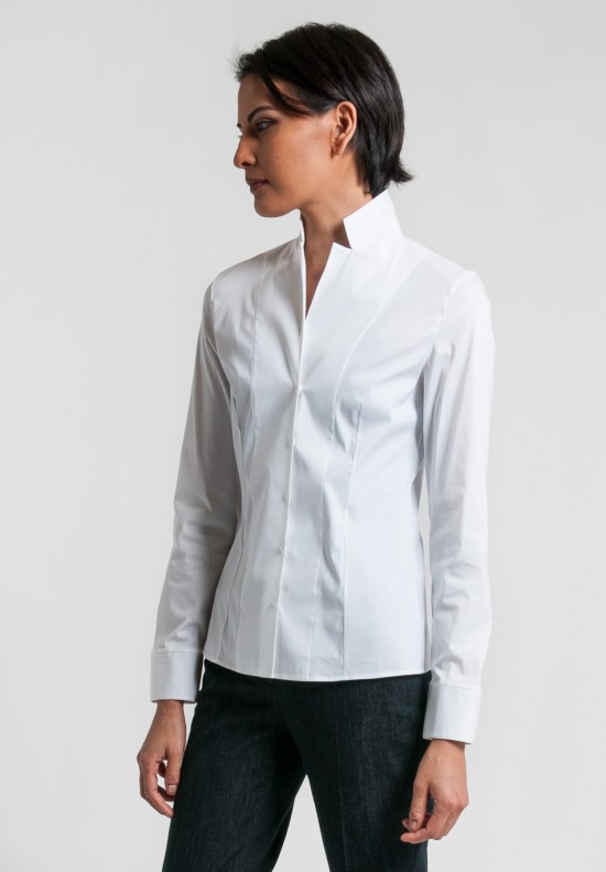 Akris Architecture Collection Stand Collar Shirt in White