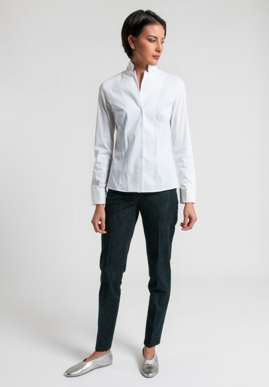 Akris Architecture Collection Stand Collar Shirt in White