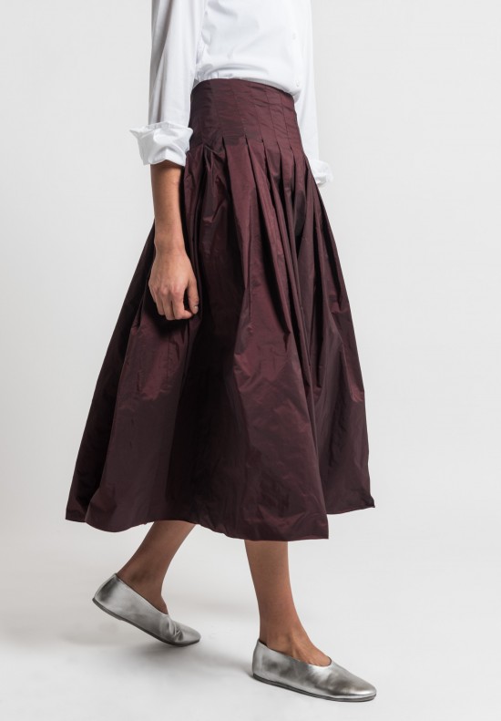 Pauw Pleated Taffeta Skirt in Merlot	