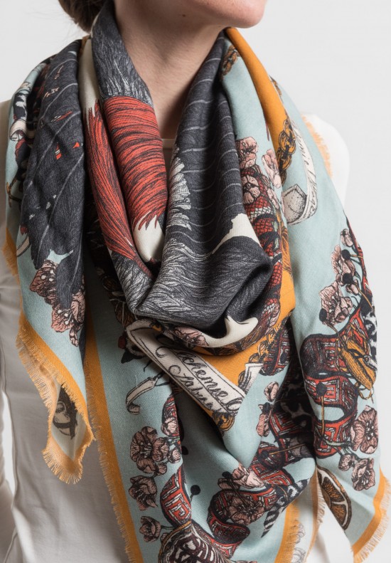 Sabina Savage The Cranes of Canton Scarf in Teal/Gold	