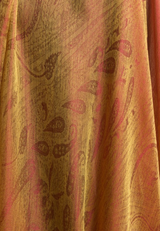 Etro Lightweight Cashmere/Silk Subtle Paisley Scarf in Gold/Red	