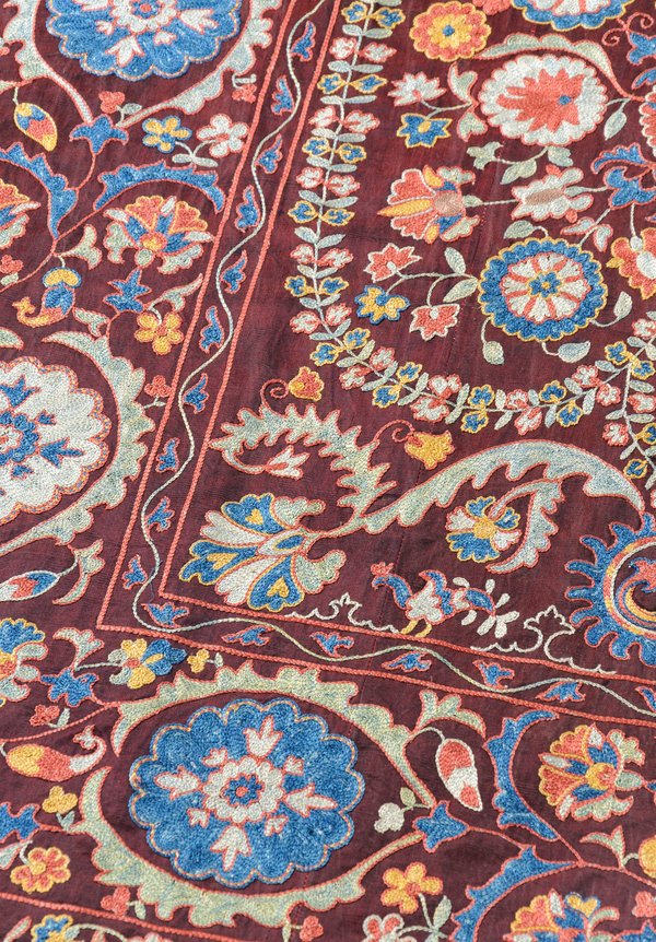 Shobhan Porter Vintage Uzbek Embroidered Suzani Throw in Red	