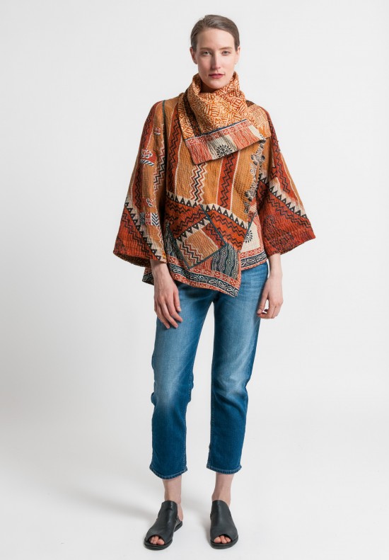 Mieko Mintz 5-Layer Vintage Cotton Circular Jacket in Rust/Natural	
