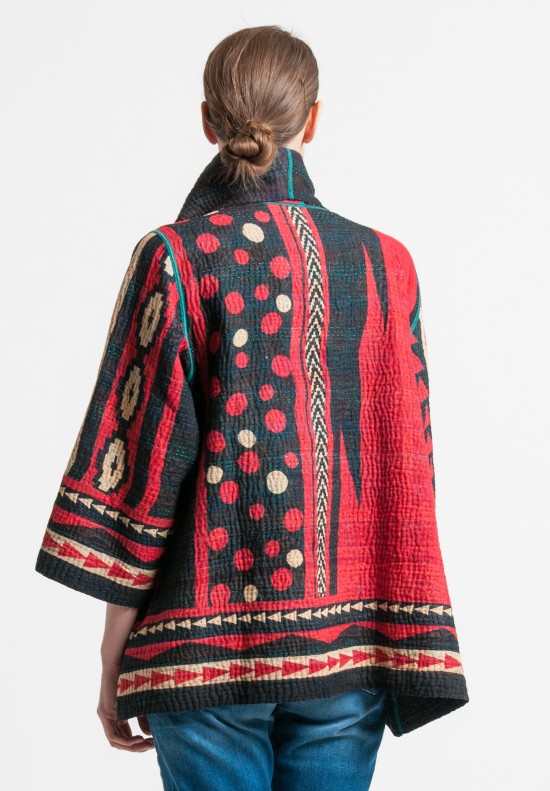 Mieko Mintz 4-Layer Ikat Dot Flare Jacket in Red/Black	