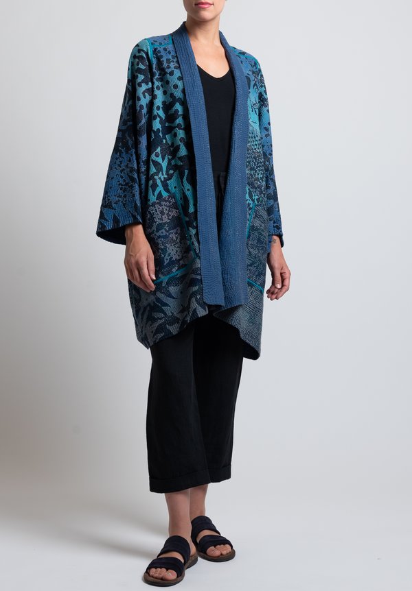 Mieko Mintz 4-Layer Twilight Print A-Line Jacket in Blue/Black	