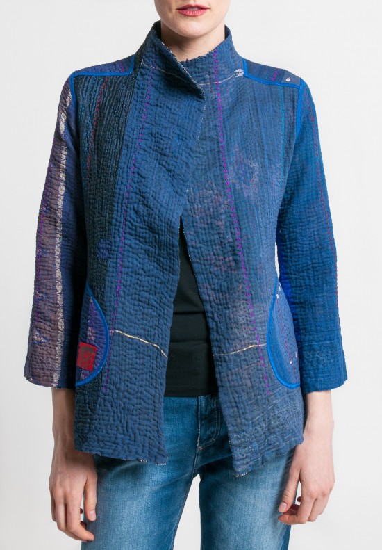 Mieko Mintz 4-Layer Stripe Ralli Short Jacket in Blue	