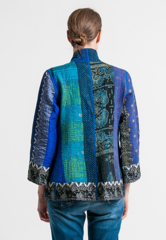 Mieko Mintz 4-Layer Stripe Ralli Short Jacket in Blue	