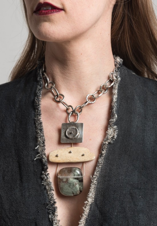 Holly Masterson Sterling Silver, Ancient Walrus Ivory, and Lodolite Pendant Adornment