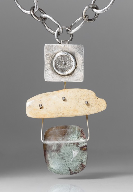 Holly Masterson Sterling Silver, Ancient Walrus Ivory, and Lodolite Pendant Adornment