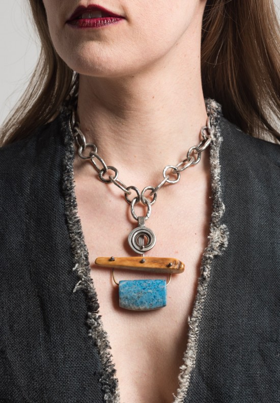 Holly Masterson Sterling Silver, Ancient Walrus Ivory, and Denim Lapis Pendant Adornment