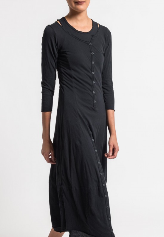 Rundholz Black Label 2-Layer Cotton Button Dress in Black	