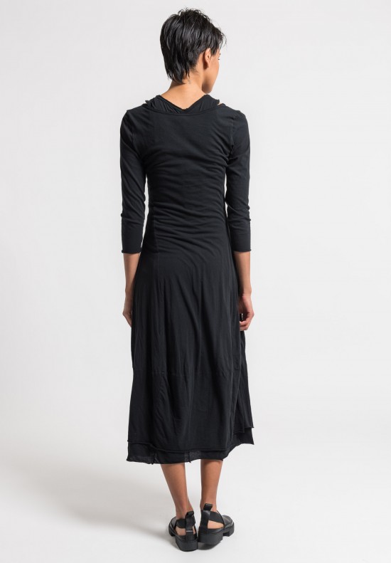 Rundholz Black Label 2-Layer Cotton Button Dress in Black	