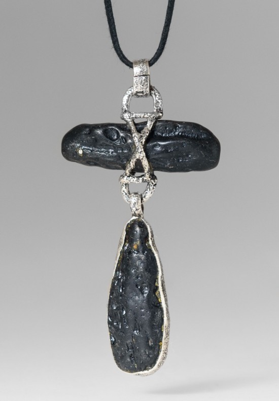 Lou Zeldis Sterling Silver & Lava Rock Necklace	
